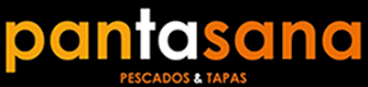 logotipo de pantasana, fondo negro con letras blancas y naranjas